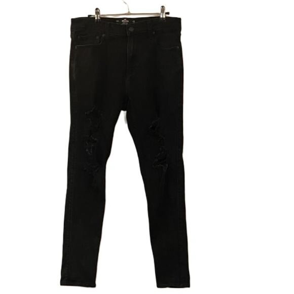 Hollister Men's Athletic Skinny Ripped Stretch Black Skinny Jeans, 33x32 - Picture 6 of 7